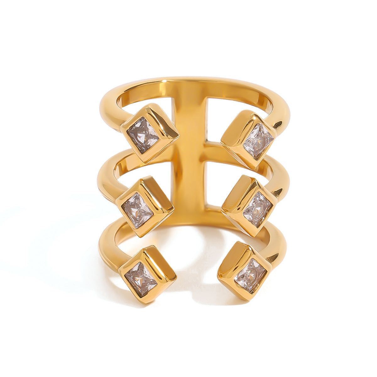 Anello geometrico in acciaio inossidabile placcato da donna