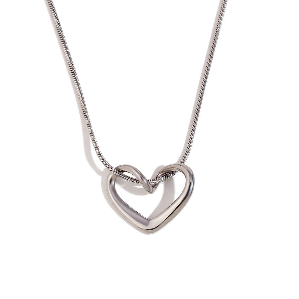 Minimalist Heart-Shaped Titanium Steel Pendant Necklace with 18K Gold Plated Stainless Steel Snake Chain for Women