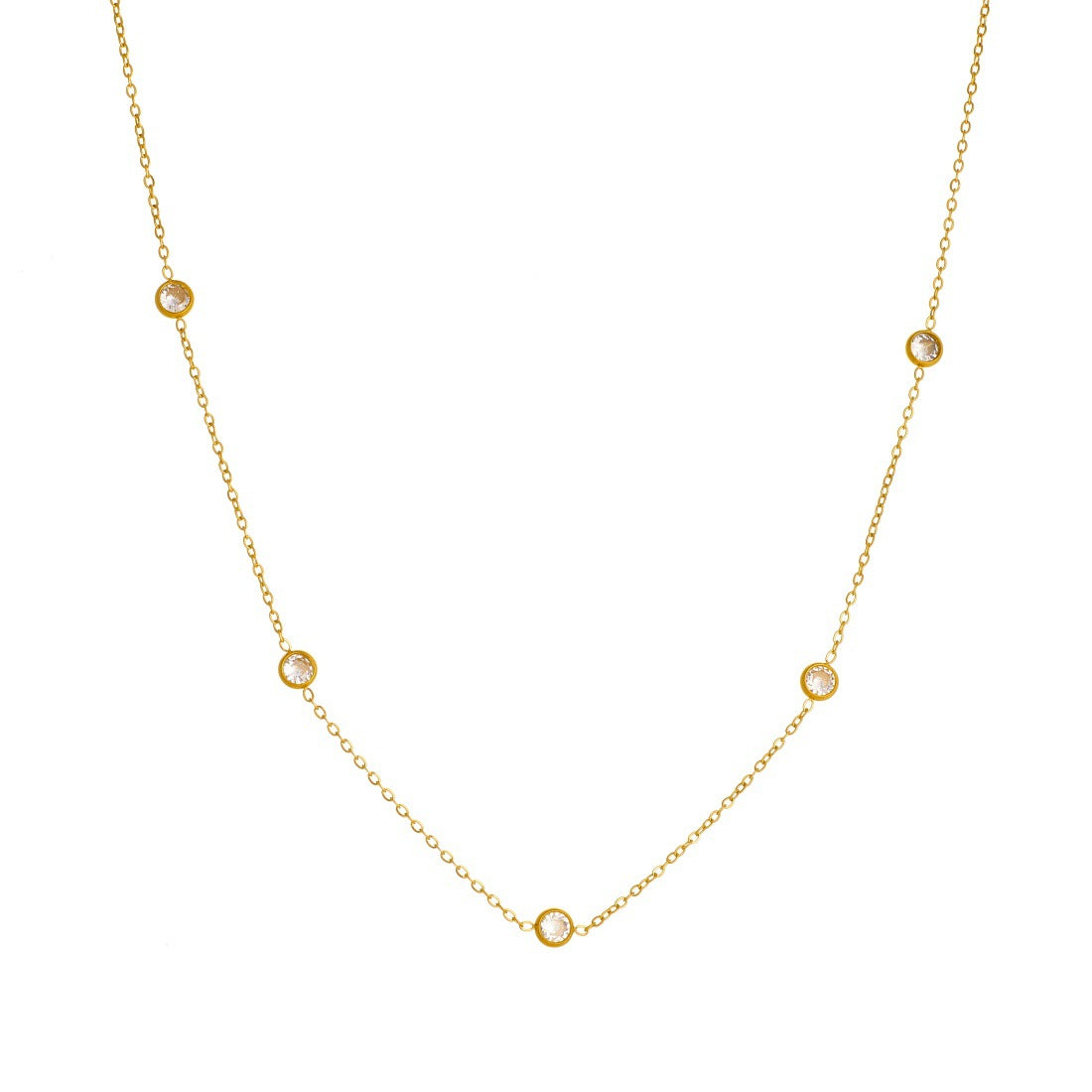 Minimalist Gold Plated Round Geometric Stainless Steel Necklace with Rhinestone for Women