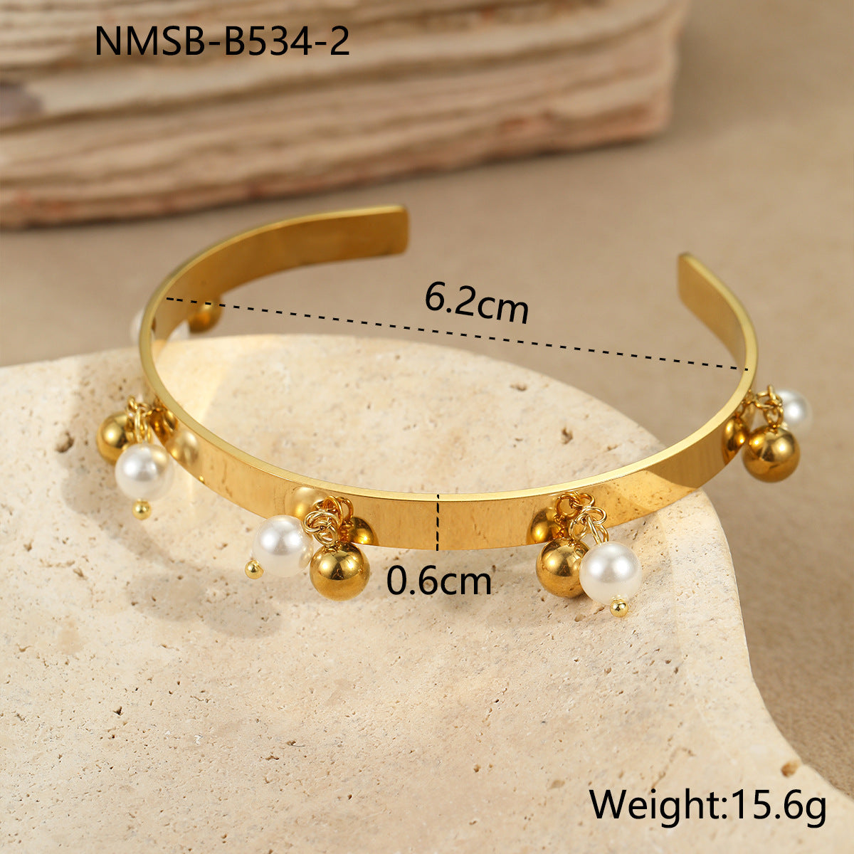 Fashionable Geometric Stainless Steel Bracelet with Plated Finish for Women, Lightweight Luxe Pearl-Inspired Design, Hypoallergenic and Fade-Resistant