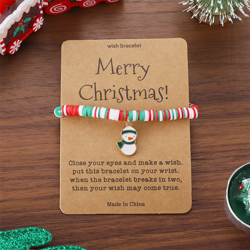 Pulsera de Papá Noel geométrico de moda y colgante de copo de nieve con base de aleación y cuentas de arcilla polimérica con acabado esmaltado