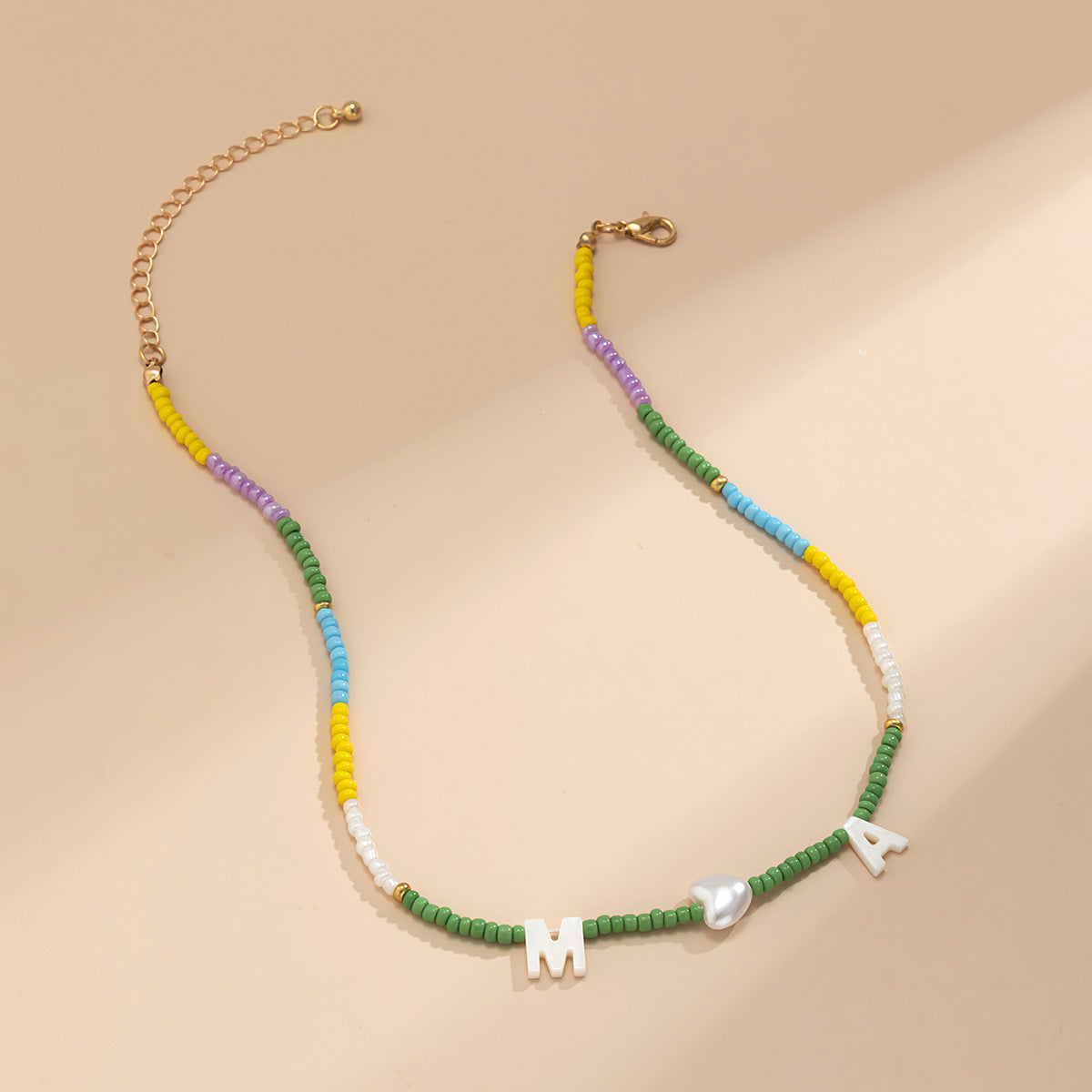 Vintage Bohemian Letter Pearl Shell Plated Necklace Snake Chain Women's Jewelry
