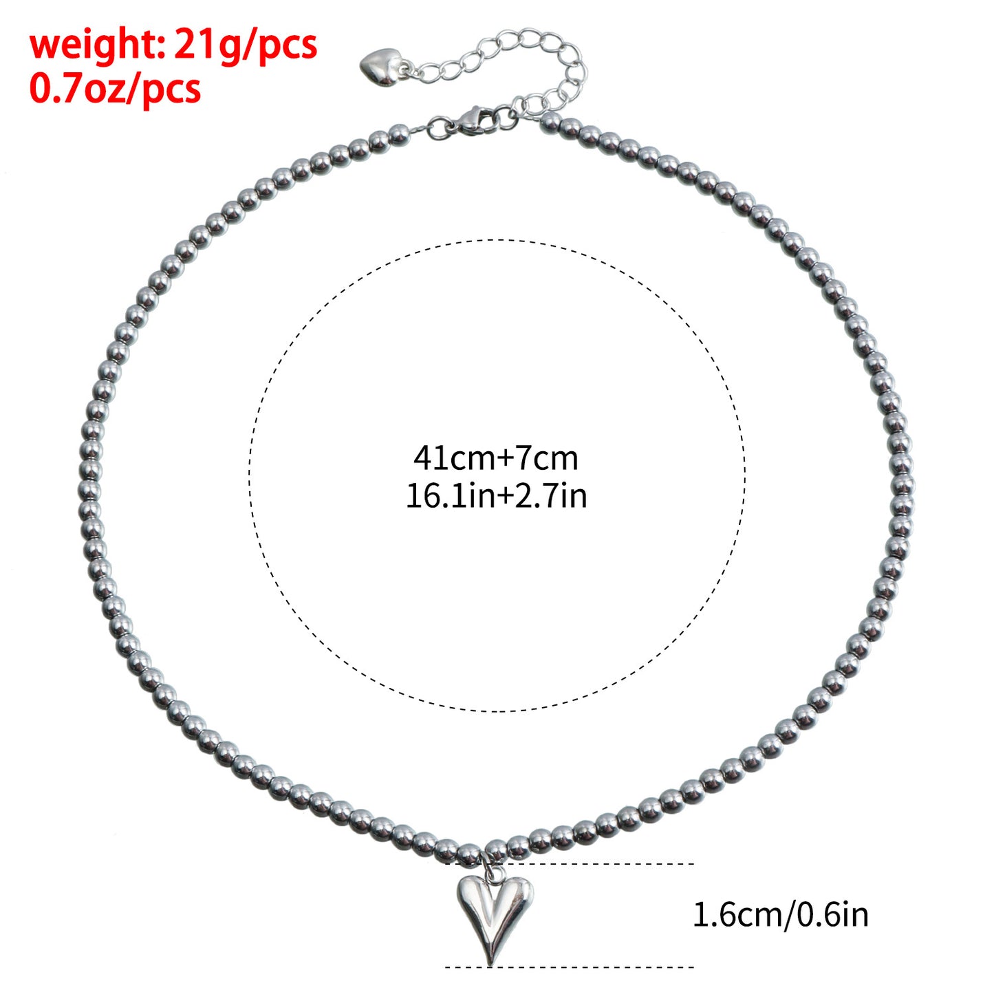Elegante collar con colgante de aleación con forma de corazón y acabado chapado para mujer, cadena de clavícula con cuentas geométricas