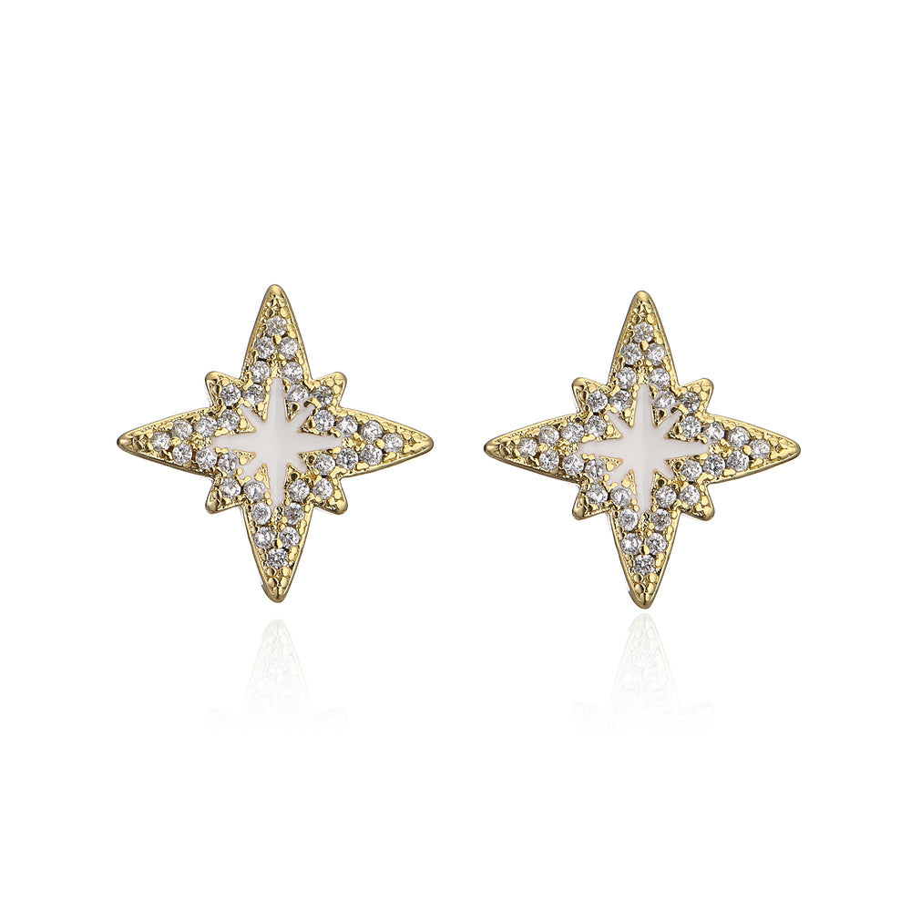 Orecchini da donna geometrici moderni e minimalisti in rame placcato oro 18K con accenti di zirconi