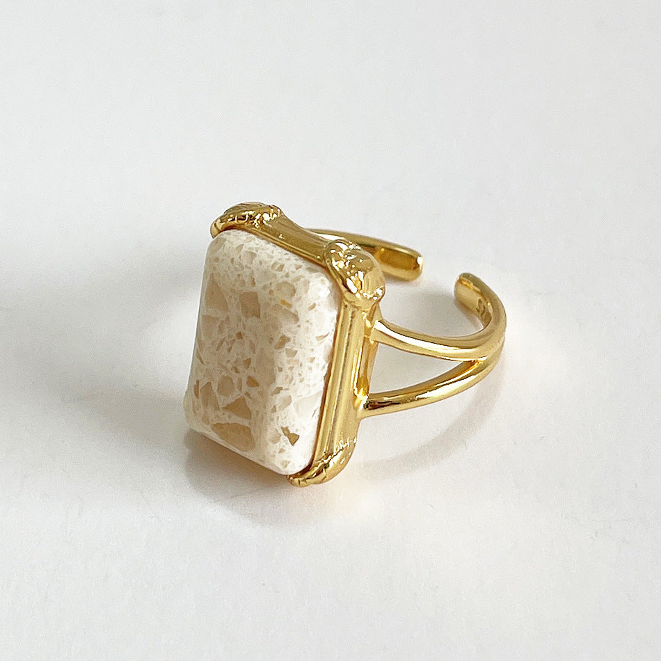 Vintage Minimalist Sweet 925 Sterling Silver Heart Marble Texture Ring for Women