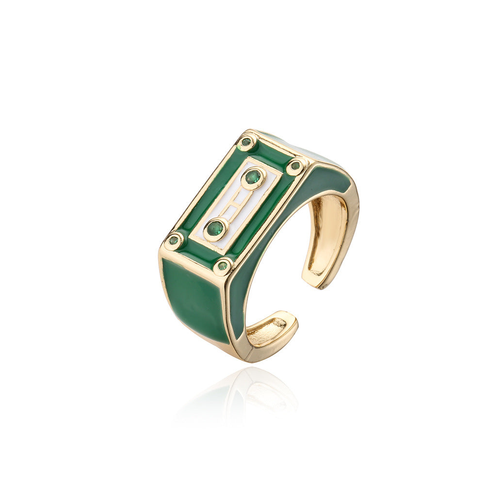 Anello aperto regolabile a forma di robot in stile punk in rame con micro incastonatura a pavé