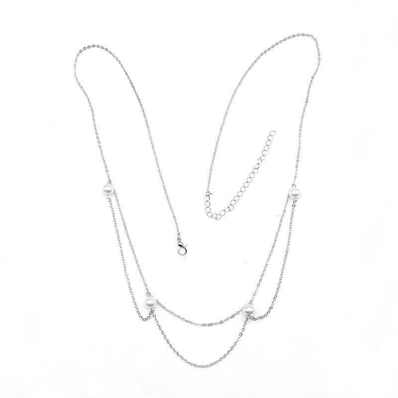Women's Minimalist Bohemian Pearl Multi-Layer Waist Chain Metal Belt Accessory