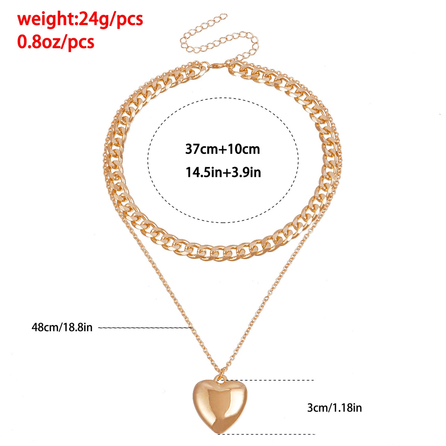 Minimalist Geometric Double-Layer Choker Necklace with Large Heart Pendant in Alloy with Plated Finish for Women