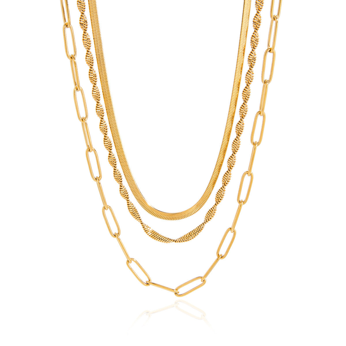 Collana Lusso Minimalista Geometrica Multistrato in Acciaio al Titanio Placcato Oro PVD 18K da Donna