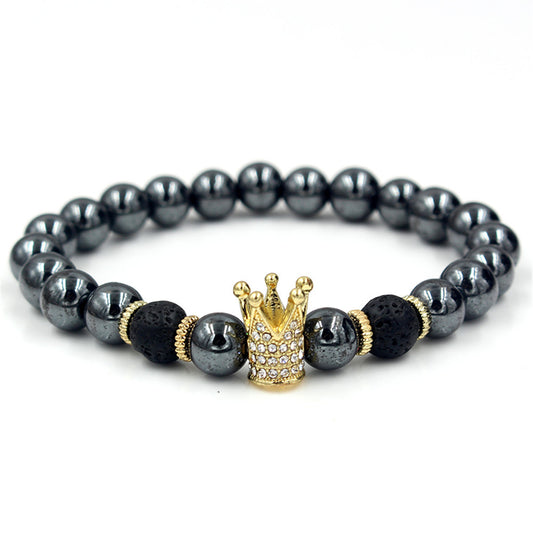 Fashion Men's Geometric Crown Bracelet with Rhinestone Inlay Alloy Hand Jewelry