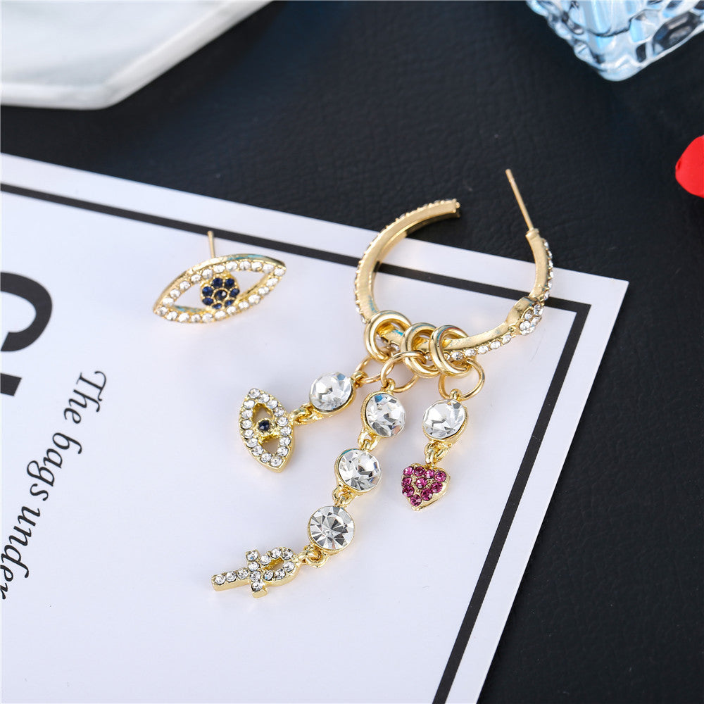 Fashion Geometric Eye Micro-inlay Cubic Zirconia Irregular Alloy Earrings