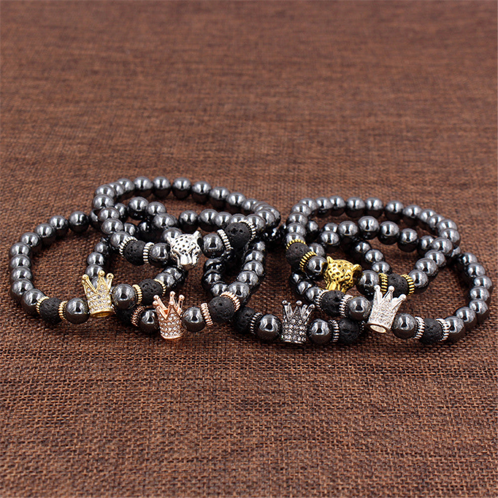 Fashion Men's Geometric Crown Bracelet with Rhinestone Inlay Alloy Hand Jewelry
