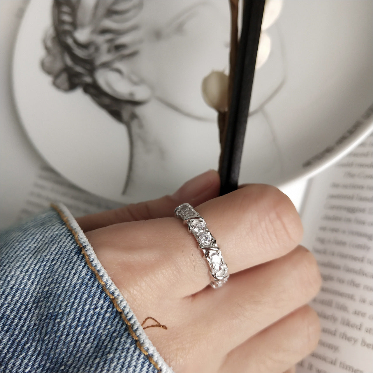 Minimalist Sweet 925 Sterling Silver Heart Letter Inlay Ring for Women