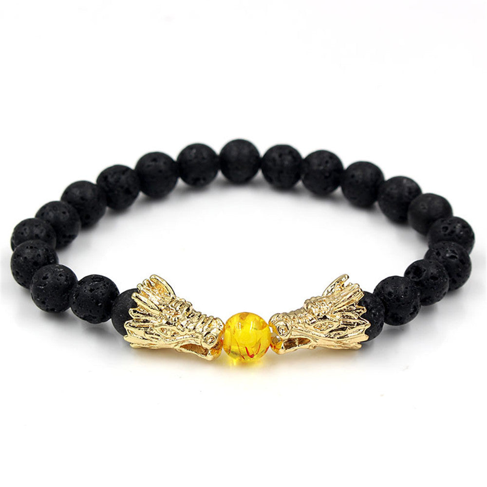 Minimalist Geometric Volcanic Stone Turquoise Citrine Alloy Bracelet