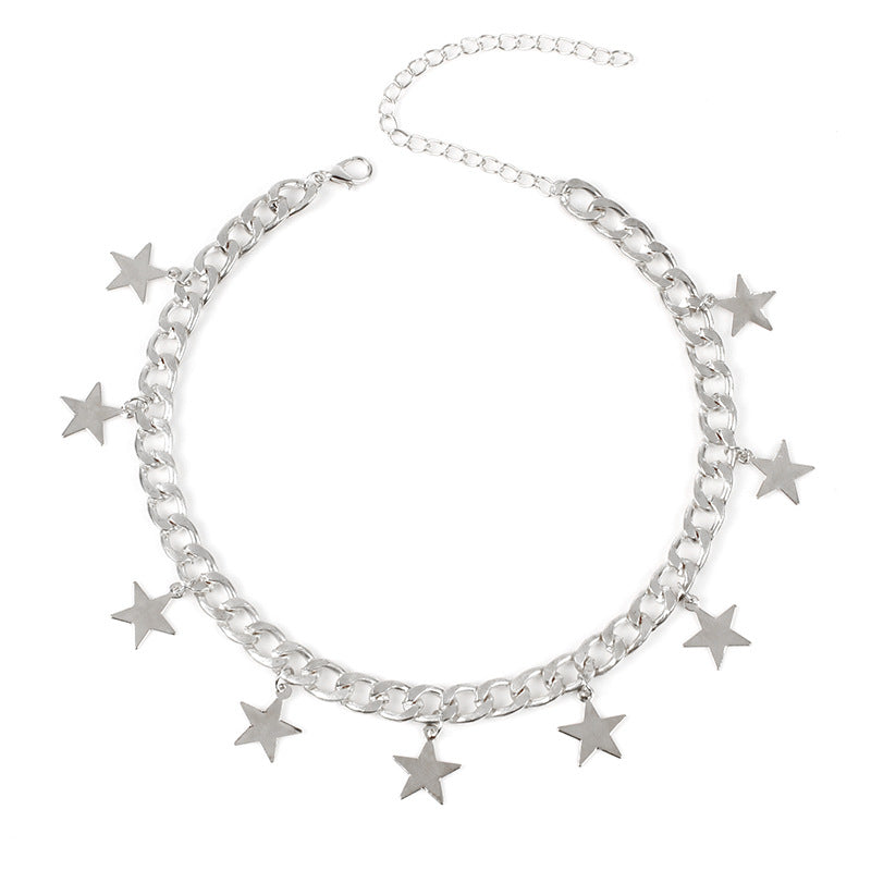 Minimalist Luxury Star Geometric Pendant Necklace Alloy Snake Chain
