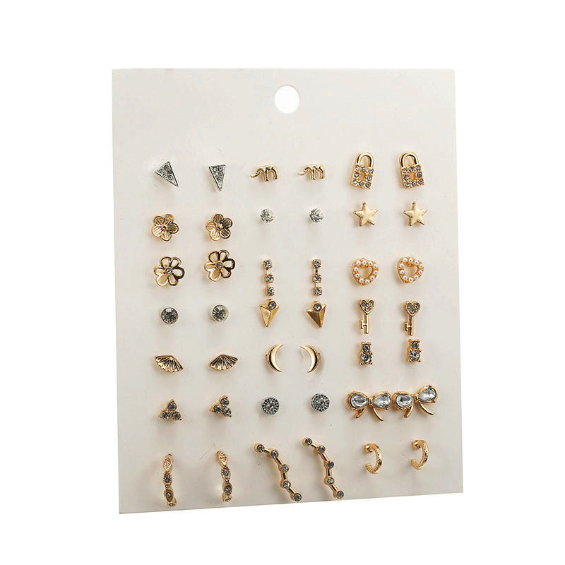 Heart Butterfly Star Alloy Earring Set with Rhinestone and Pearl Inlay for Women