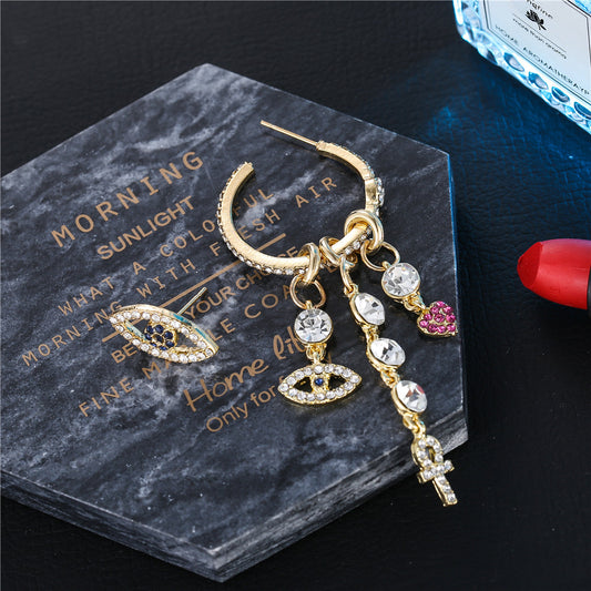 Fashion Geometric Eye Micro-inlay Cubic Zirconia Irregular Alloy Earrings
