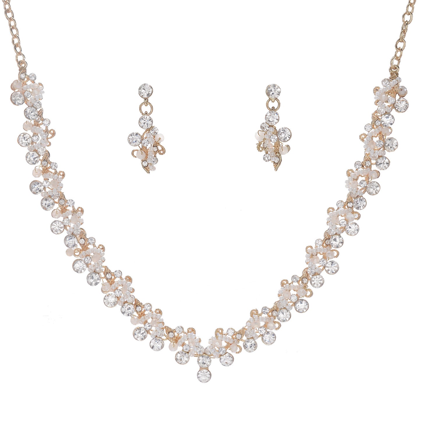 Completo di collana e orecchini in lega con strass intarsiati e motivo floreale, con catena Singapore, da donna