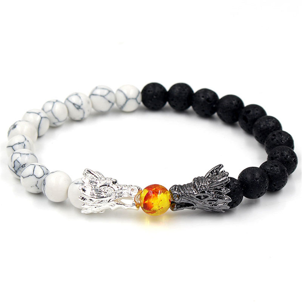 Minimalist Geometric Volcanic Stone Turquoise Citrine Alloy Bracelet