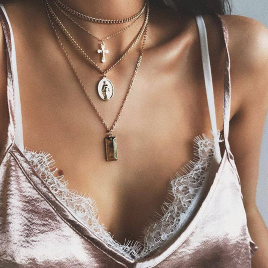 Collana Pendente Geometrico a Croce in Lega Vintage
