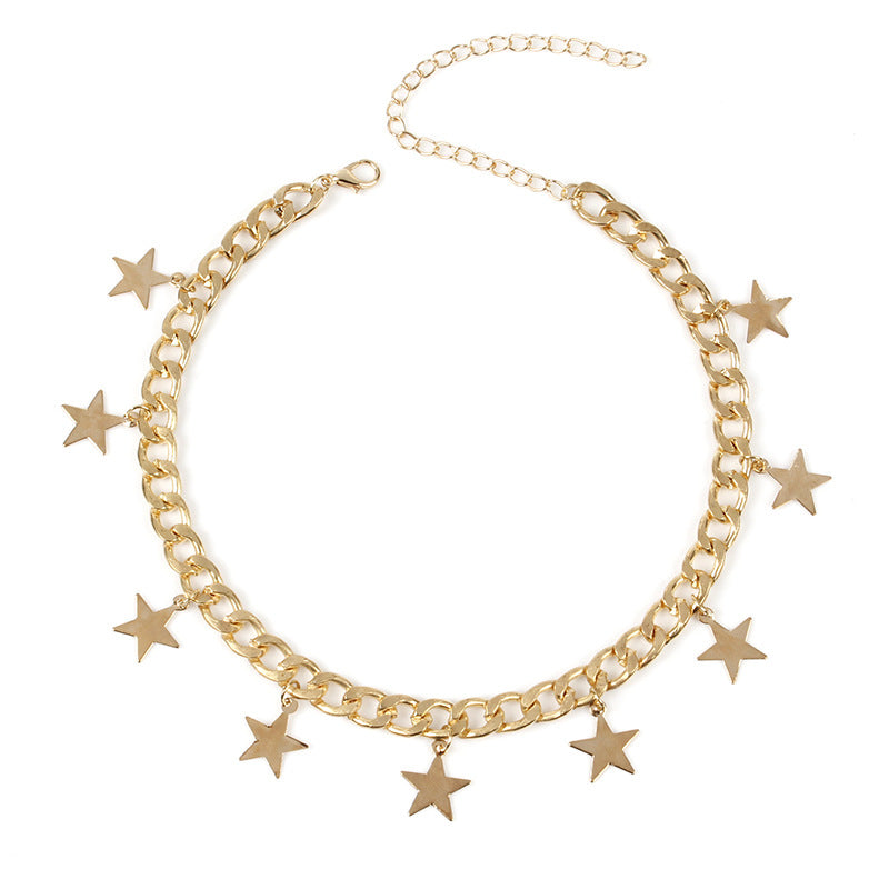 Minimalist Luxury Star Geometric Pendant Necklace Alloy Snake Chain