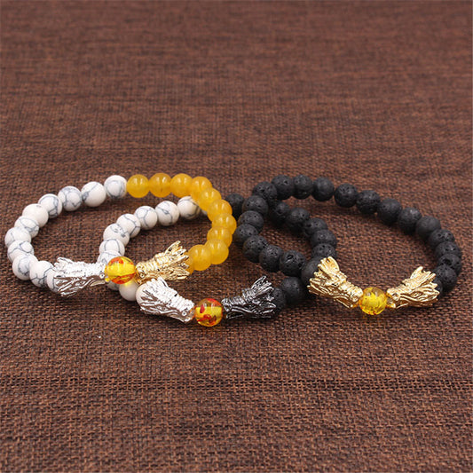 Minimalist Geometric Volcanic Stone Turquoise Citrine Alloy Bracelet