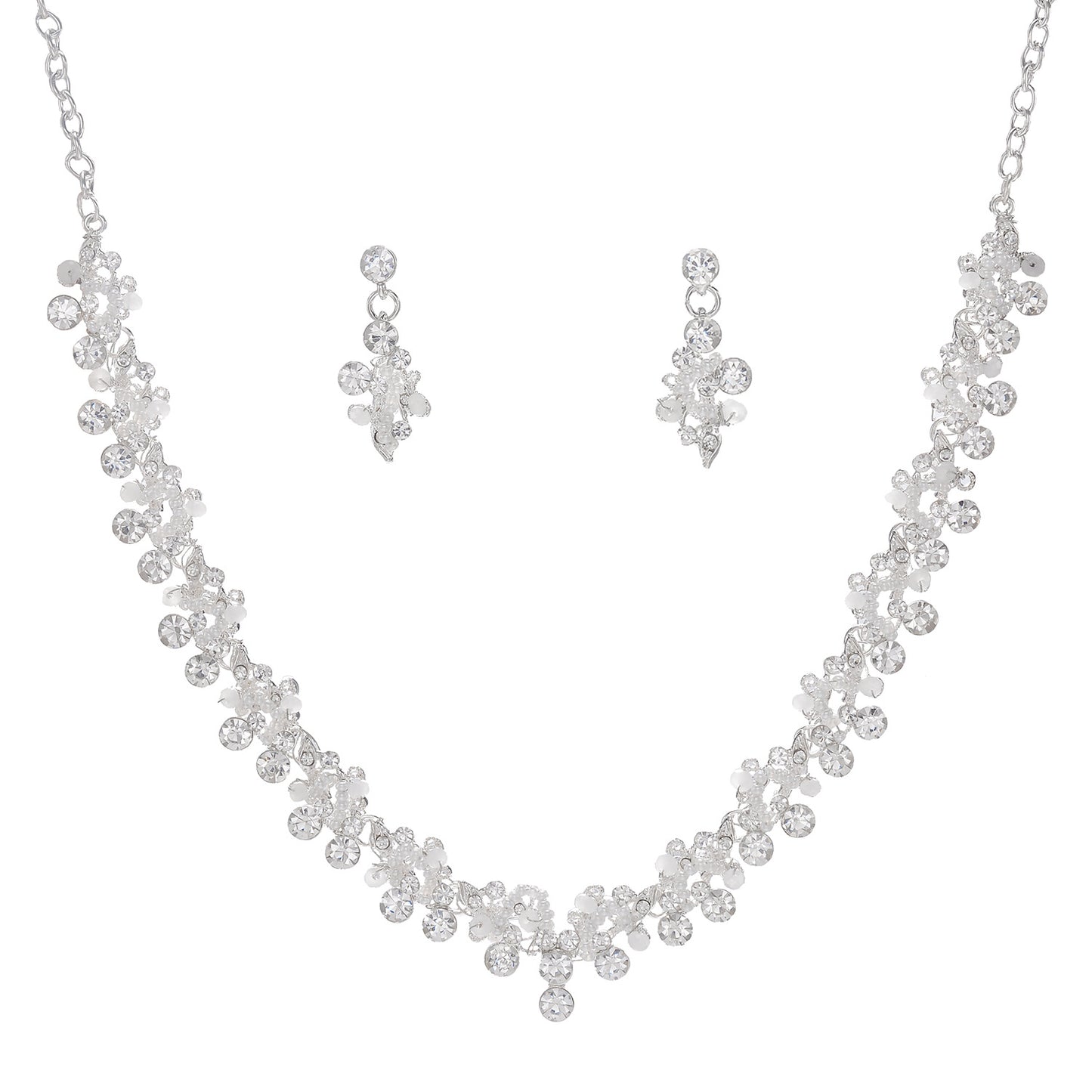Completo di collana e orecchini in lega con strass intarsiati e motivo floreale, con catena Singapore, da donna