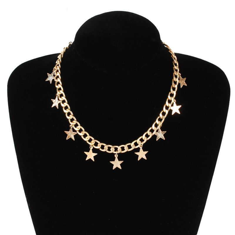 Minimalist Luxury Star Geometric Pendant Necklace Alloy Snake Chain