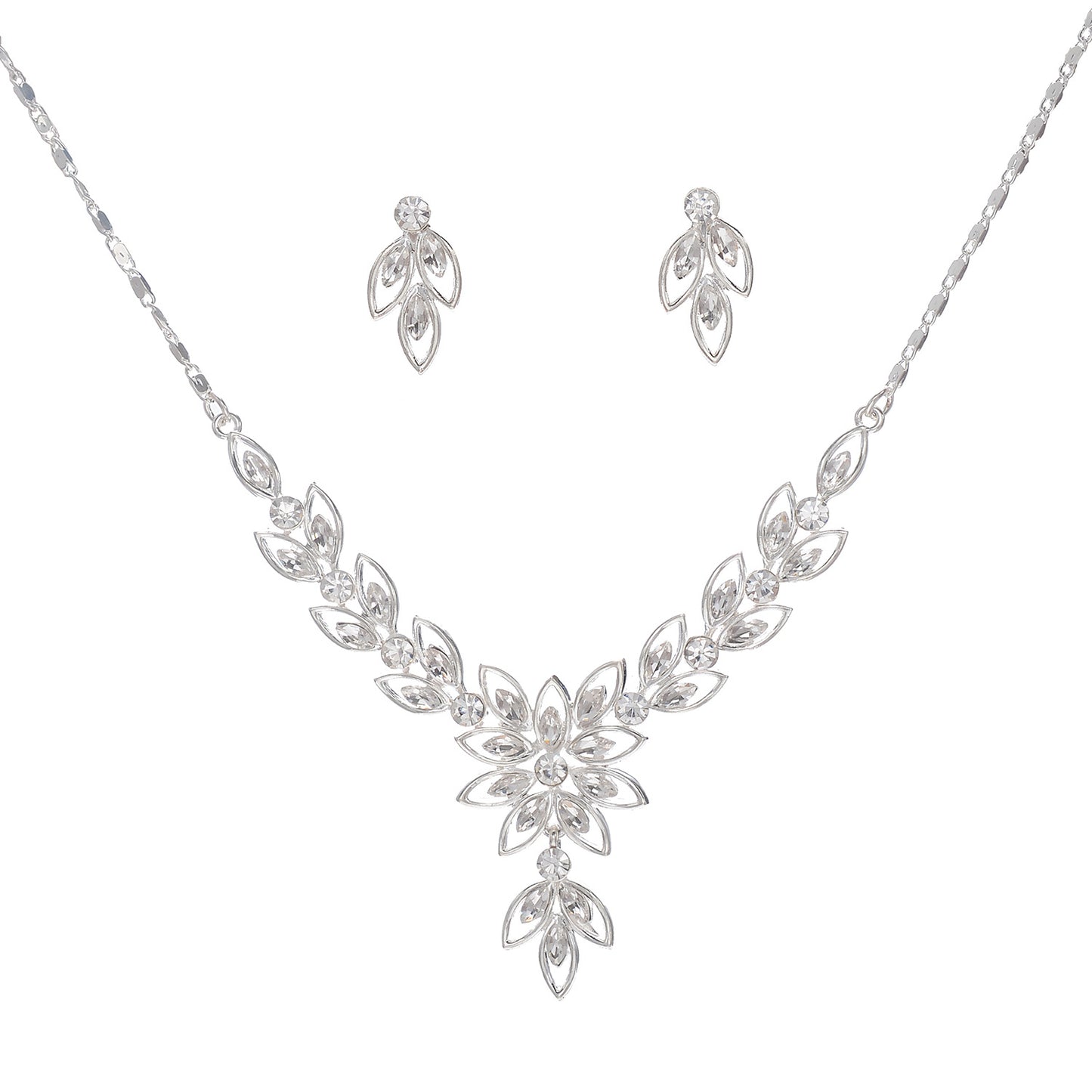 Elegante set collana e orecchini da donna a forma di goccia con strass e lega, con catena Singapore