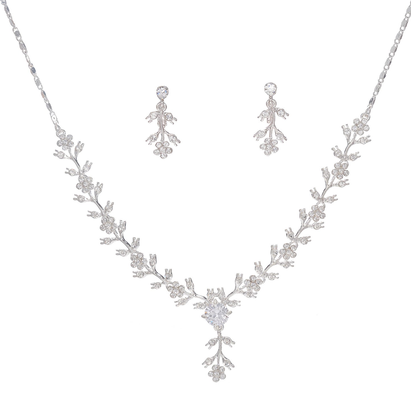 Dulce y Elegante Conjunto de Collar y Pendientes de Aleación con Circonita Cúbica Incrustada y Cadena Singapur para Mujer Joyería de Boda