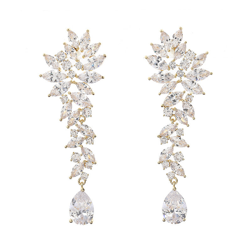 Sweet Fresh Teardrop Rhinestone Earrings Copper Wedding Party Jewelry