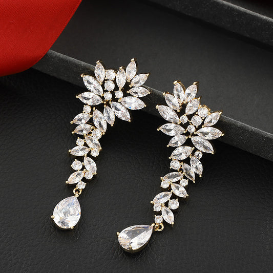 Sweet Fresh Teardrop Rhinestone Earrings Copper Wedding Party Jewelry