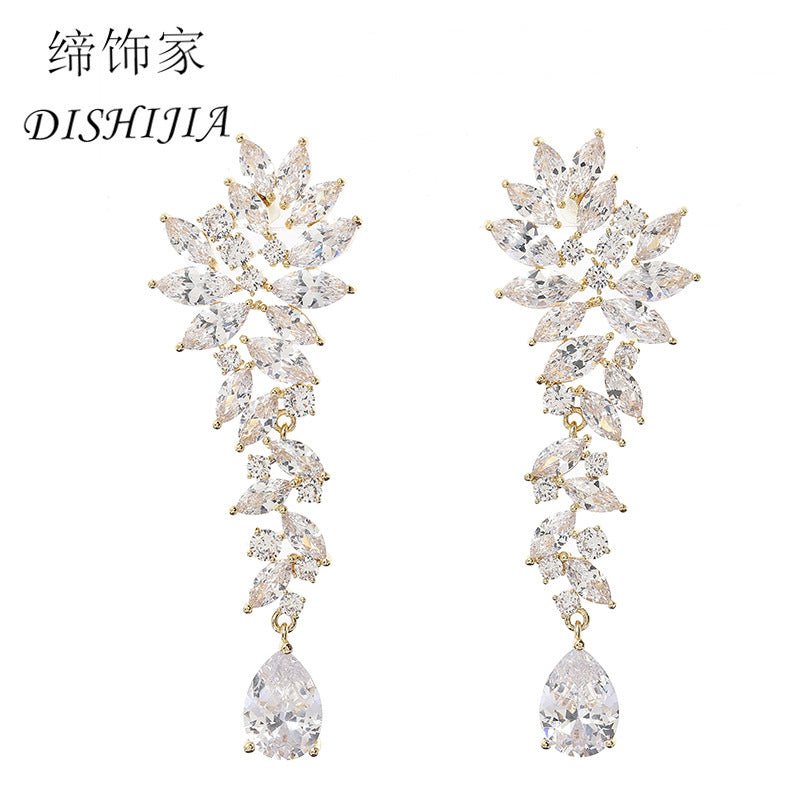 Sweet Fresh Teardrop Rhinestone Earrings Copper Wedding Party Jewelry