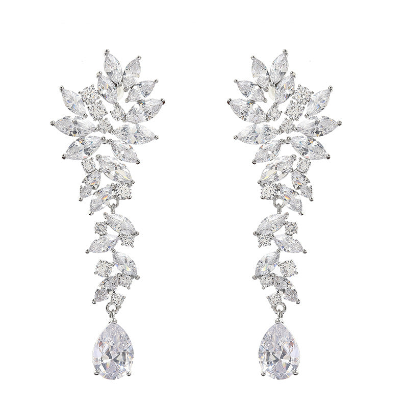 Sweet Fresh Teardrop Rhinestone Earrings Copper Wedding Party Jewelry