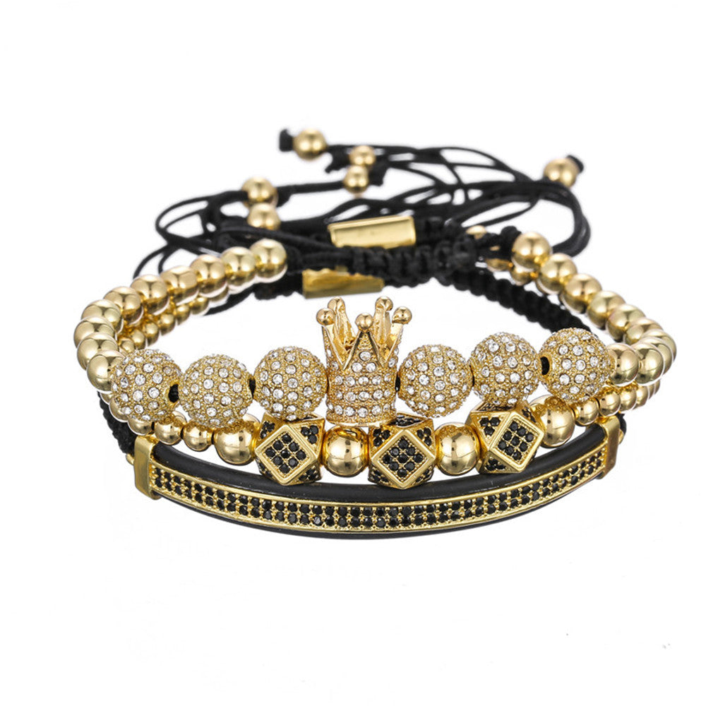 Minimalist Brass Geometric Moon Bracelet Set with 6 Cubic Zirconia Stones