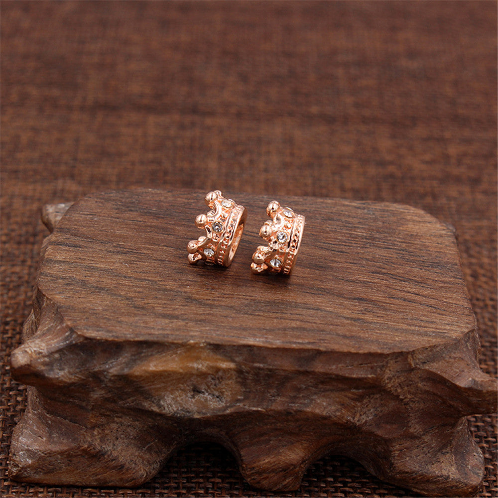 Minimalist Micro Pave Cubic Zirconia Crown Hole Bead Charm Bar Alloy Plated DIY Jewelry Accessories