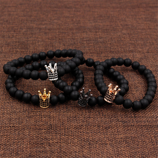 Minimalist Geometric Alloy Bracelet with Matte Finish and Micro-set Cubic Zirconia Crown Element for Unisex