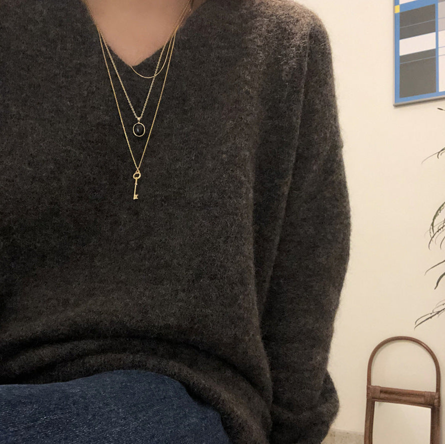 Collar con colgante geométrico en forma de cruz con llave de plata de ley 925 chapada en oro vintage para mujer