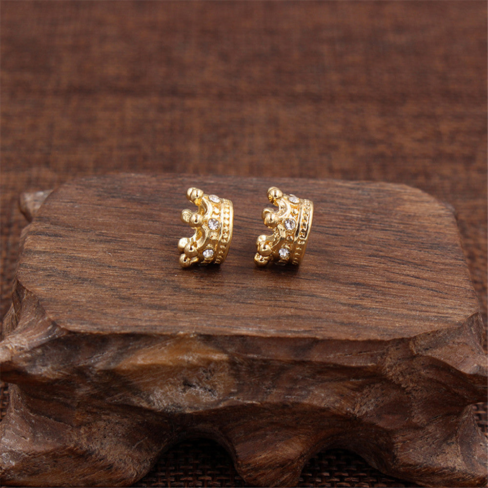 Minimalist Micro Pave Cubic Zirconia Crown Hole Bead Charm Bar Alloy Plated DIY Jewelry Accessories