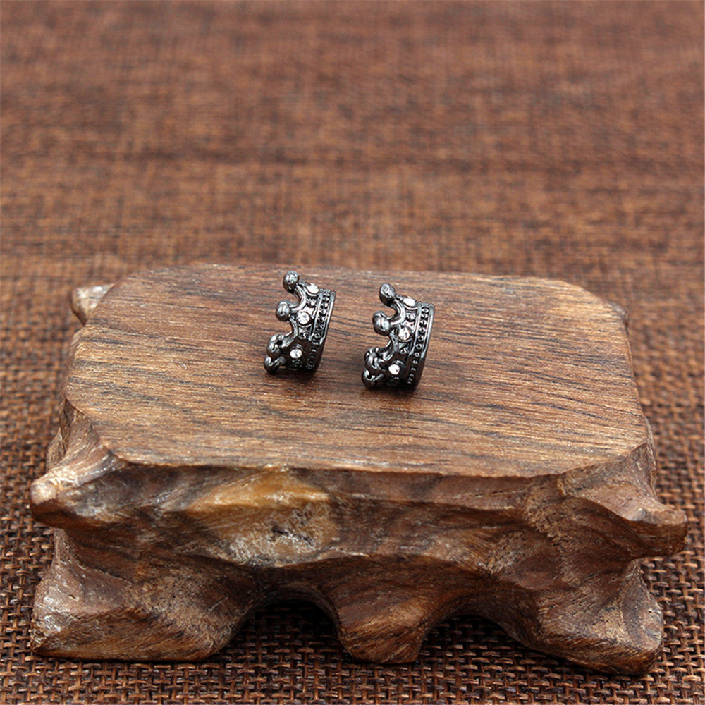 Minimalist Micro Pave Cubic Zirconia Crown Hole Bead Charm Bar Alloy Plated DIY Jewelry Accessories