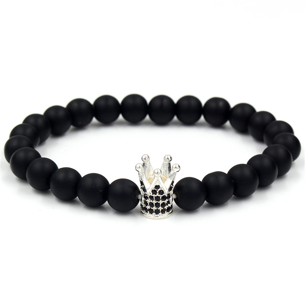 Minimalist Geometric Alloy Bracelet with Matte Finish and Micro-set Cubic Zirconia Crown Element for Unisex