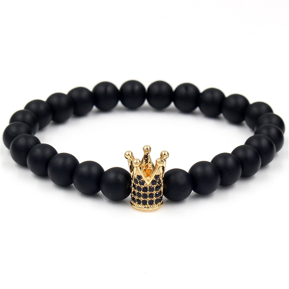 Minimalist Geometric Alloy Bracelet with Matte Finish and Micro-set Cubic Zirconia Crown Element for Unisex