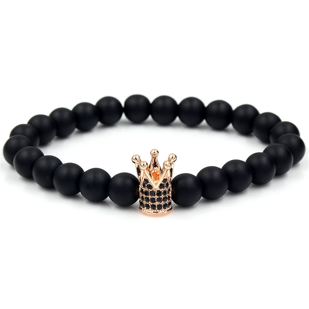 Minimalist Geometric Alloy Bracelet with Matte Finish and Micro-set Cubic Zirconia Crown Element for Unisex