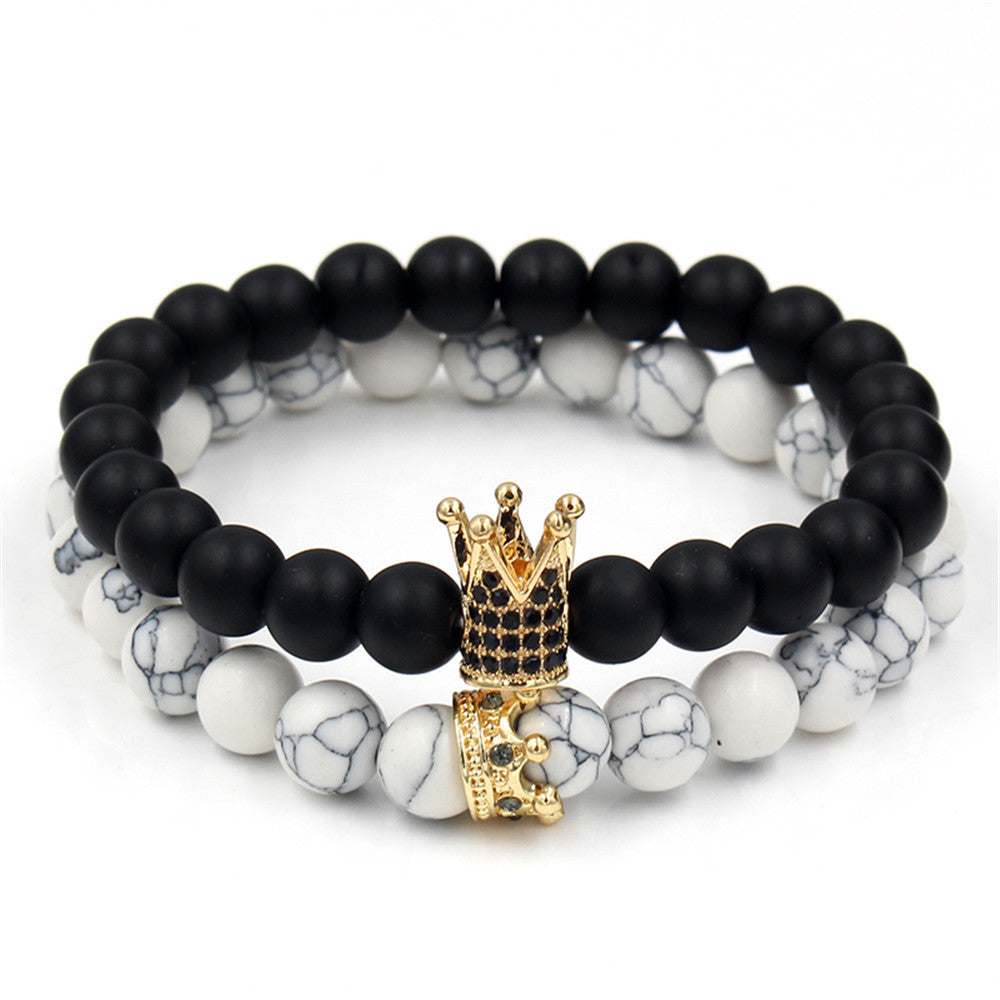 Crown Shaped Alloy Bracelet Set with Rhinestone and Turquoise Inlay for Unisex