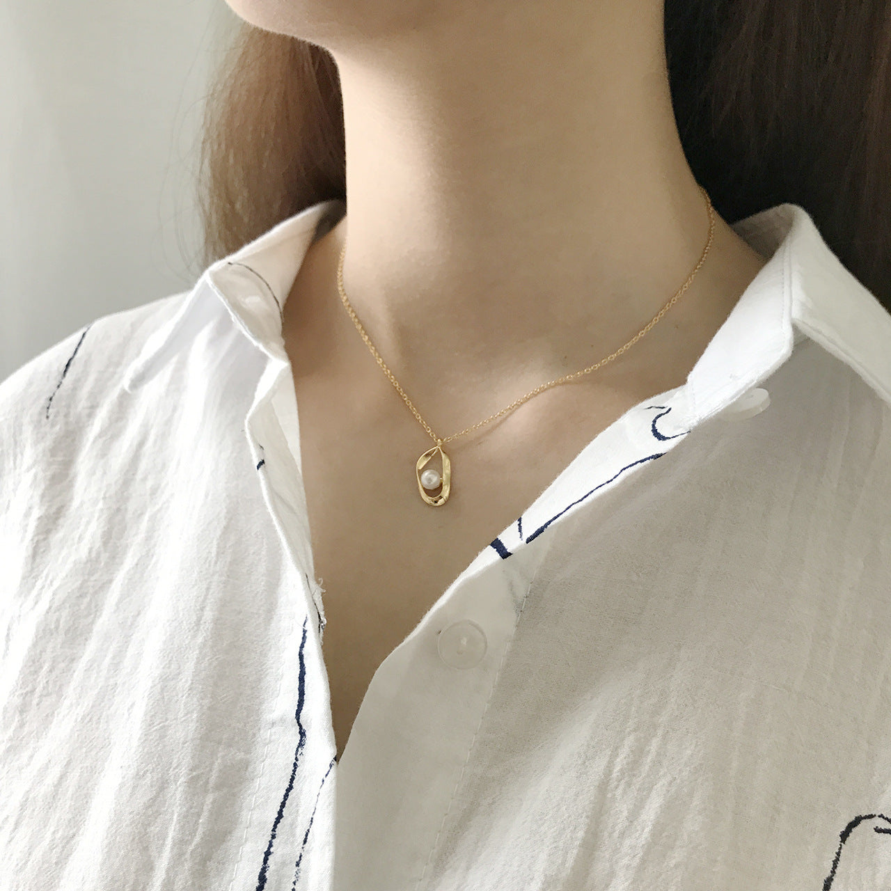 Irregular Geometric 925 Sterling Silver Gold Plated Pearl Necklace