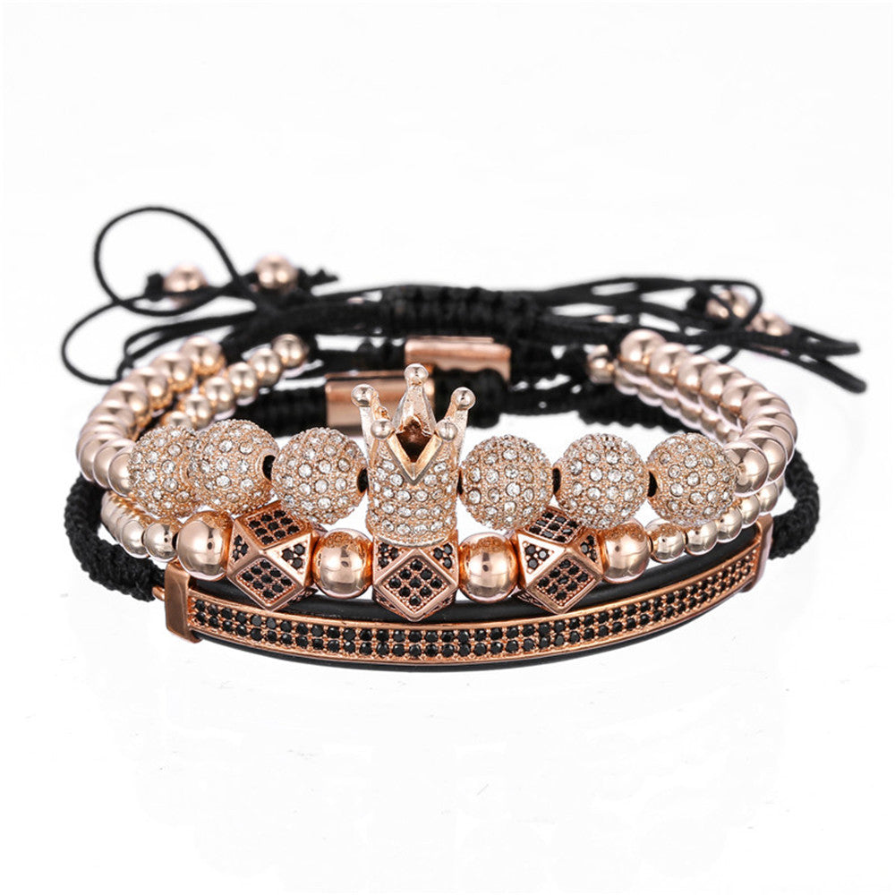 Minimalist Brass Geometric Moon Bracelet Set with 6 Cubic Zirconia Stones