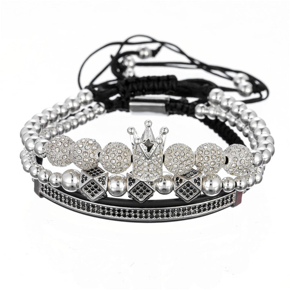Minimalist Brass Geometric Moon Bracelet Set with 6 Cubic Zirconia Stones
