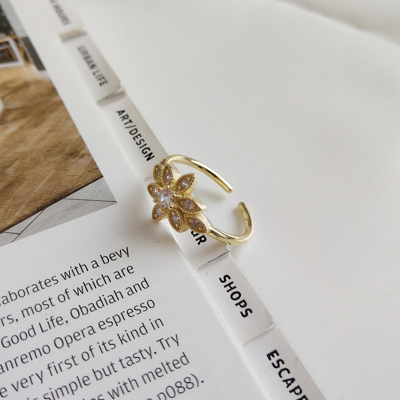 Minimalist Elegant 925 Sterling Silver Geometric Camellia Flower Plated Ring for Women