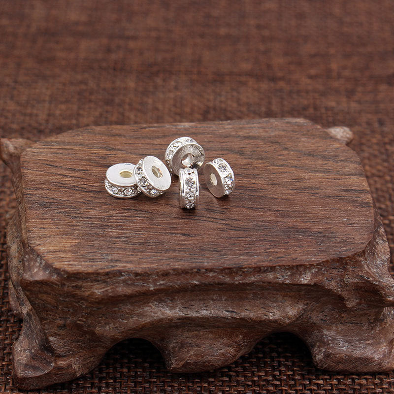 Round Rhinestone Inlaid Alloy Plated Spacer Beads Charm Bar for DIY Bracelet Necklace