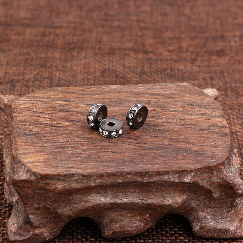 Round Rhinestone Inlaid Alloy Plated Spacer Beads Charm Bar for DIY Bracelet Necklace